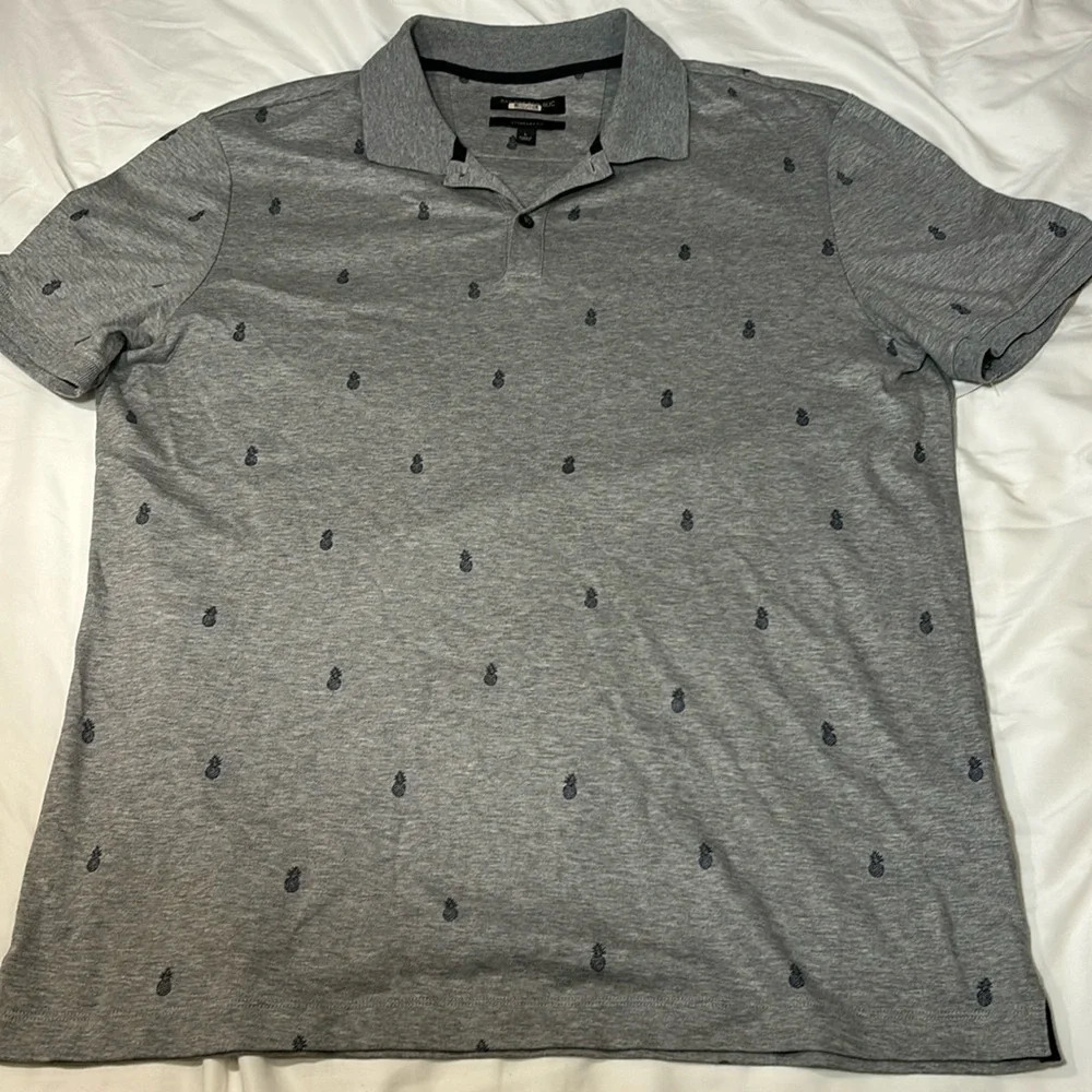 Banana Republic Standard Fit Tropical pineapple Gray Polo Shirt size L